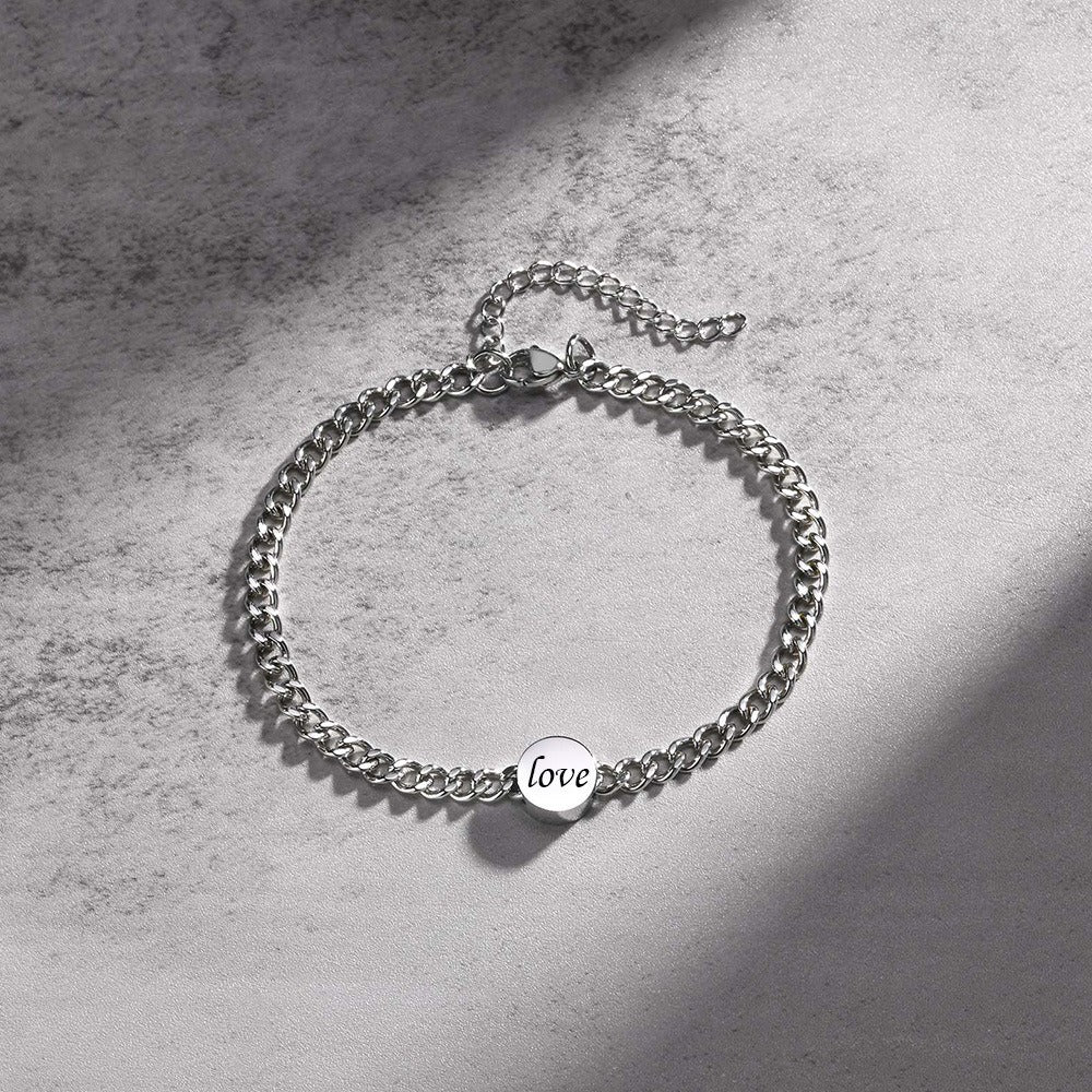 Kemstone Men’s Custom Engraving Stainless Steel Bracelet – Movable Round Charms on Cuban Chain BR-1451