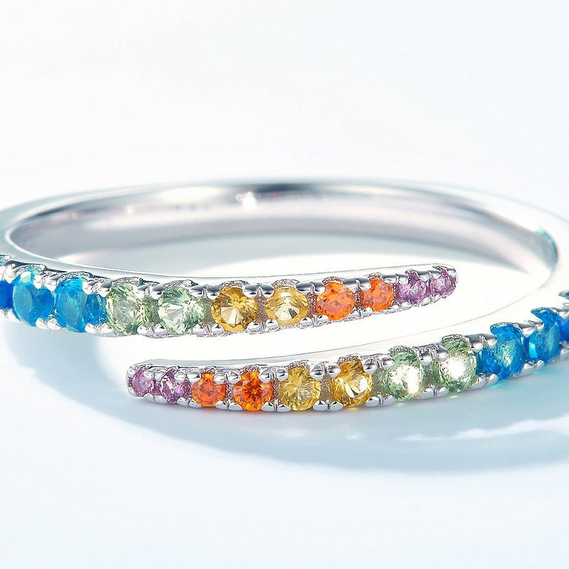 Anello arcobaleno geometrico minimalista dal design originale fatto a mano Kemstone - Regolabile in argento S925 placcato platino