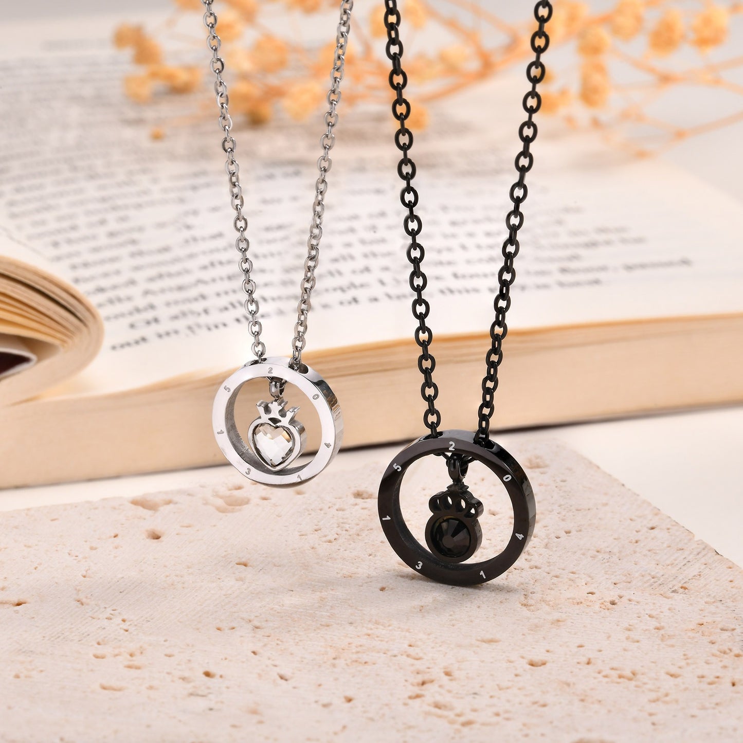Kemstone Black Crown Ring Pendant Necklace – Matte Steel & Zircon Gothic Jewelry