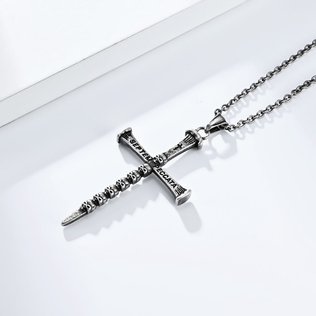 Kemstone Men’s Stainless Steel Skull Cross Necklace – Gothic Punk Pendant K-PT505