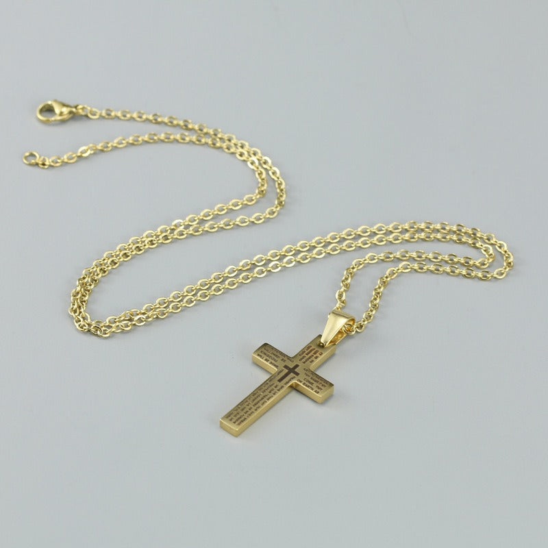 Kemstone Men’s Steel Cross Necklace – Minimalist Faith Pendant in Gold, Silver, Black PN-570