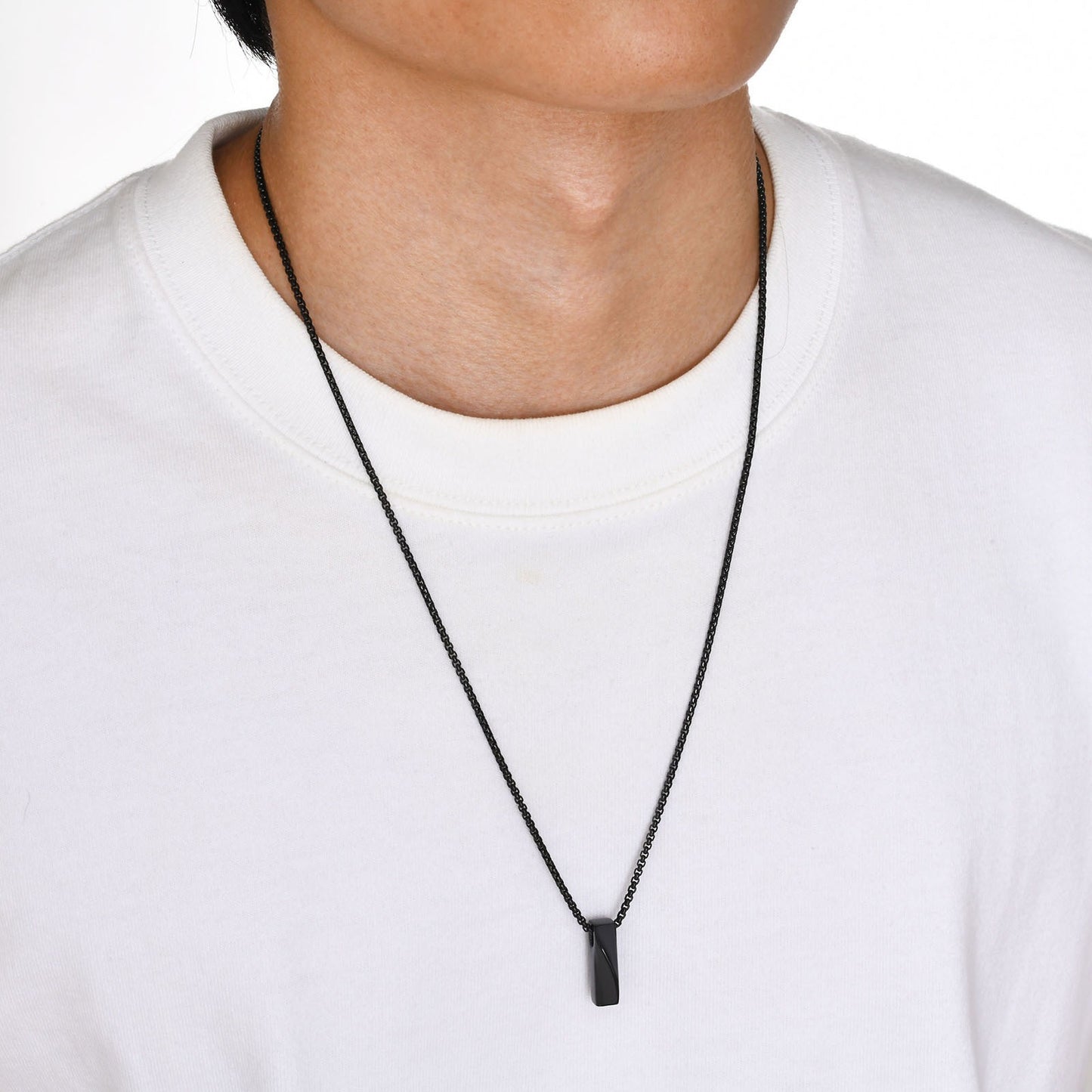 Mobius Bar Pendant Necklace for Men – Geometric Stainless Steel Amulet | Silver & Black PN-1830