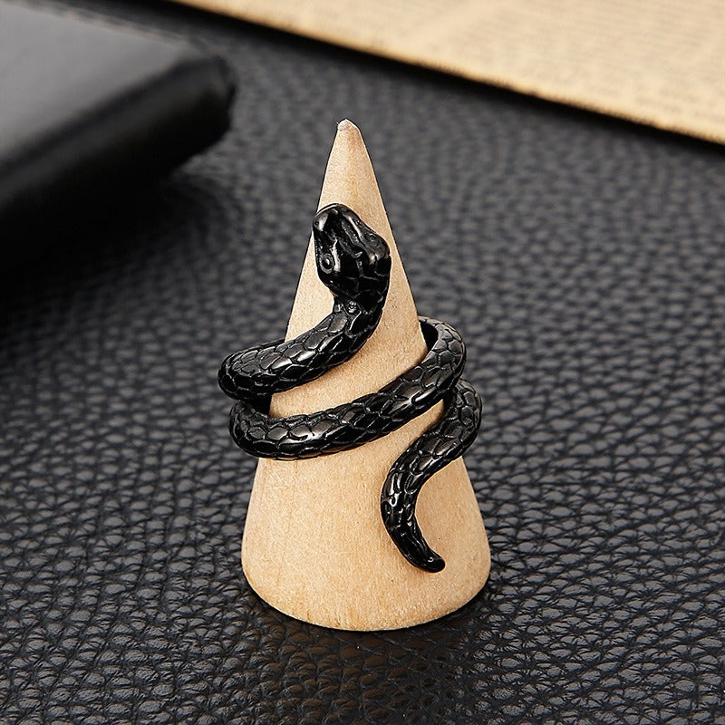 Kemstone Vintage Punk Cobra Titanium Steel Ring β Handcrafted Snake Design KR52350-K