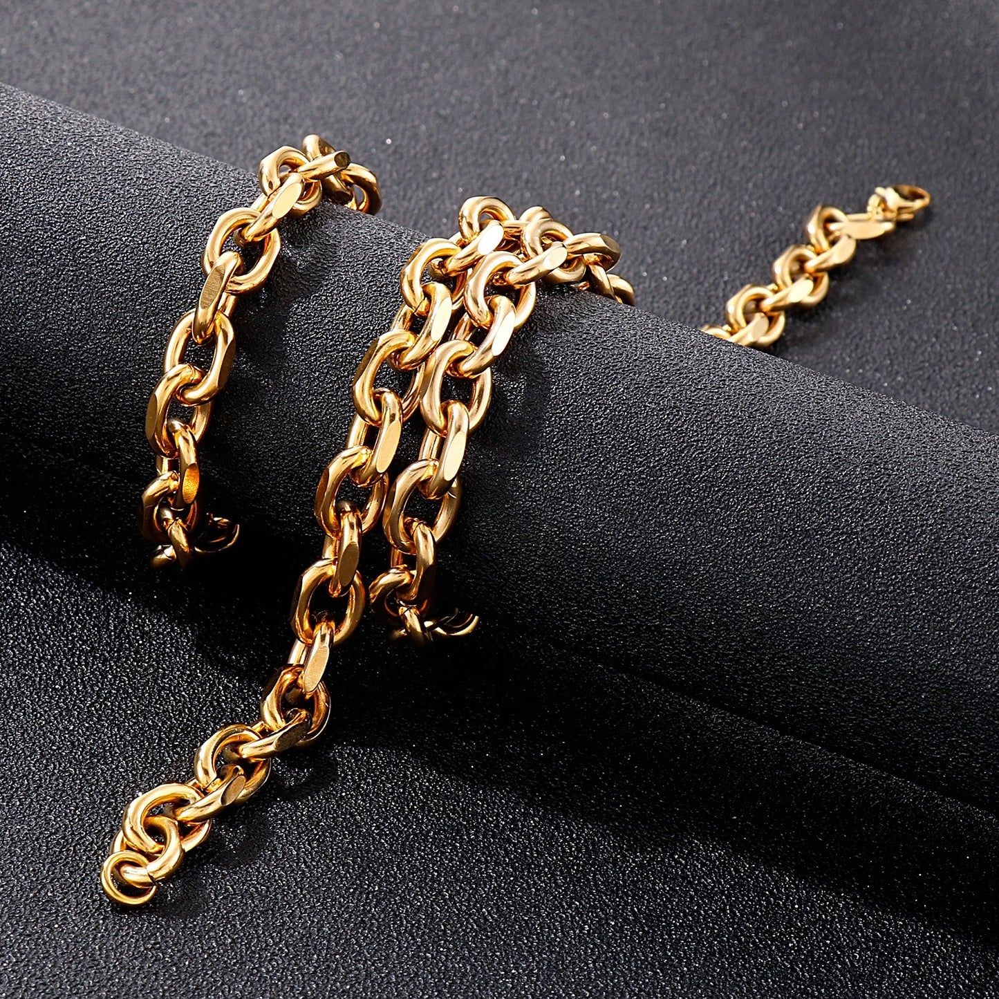 Kemstone Matte Stainless Steel O-Link Chain Set – Gothic Rock Choker & Bracelet for Men’s Urban Streetwear KS138454-Z
