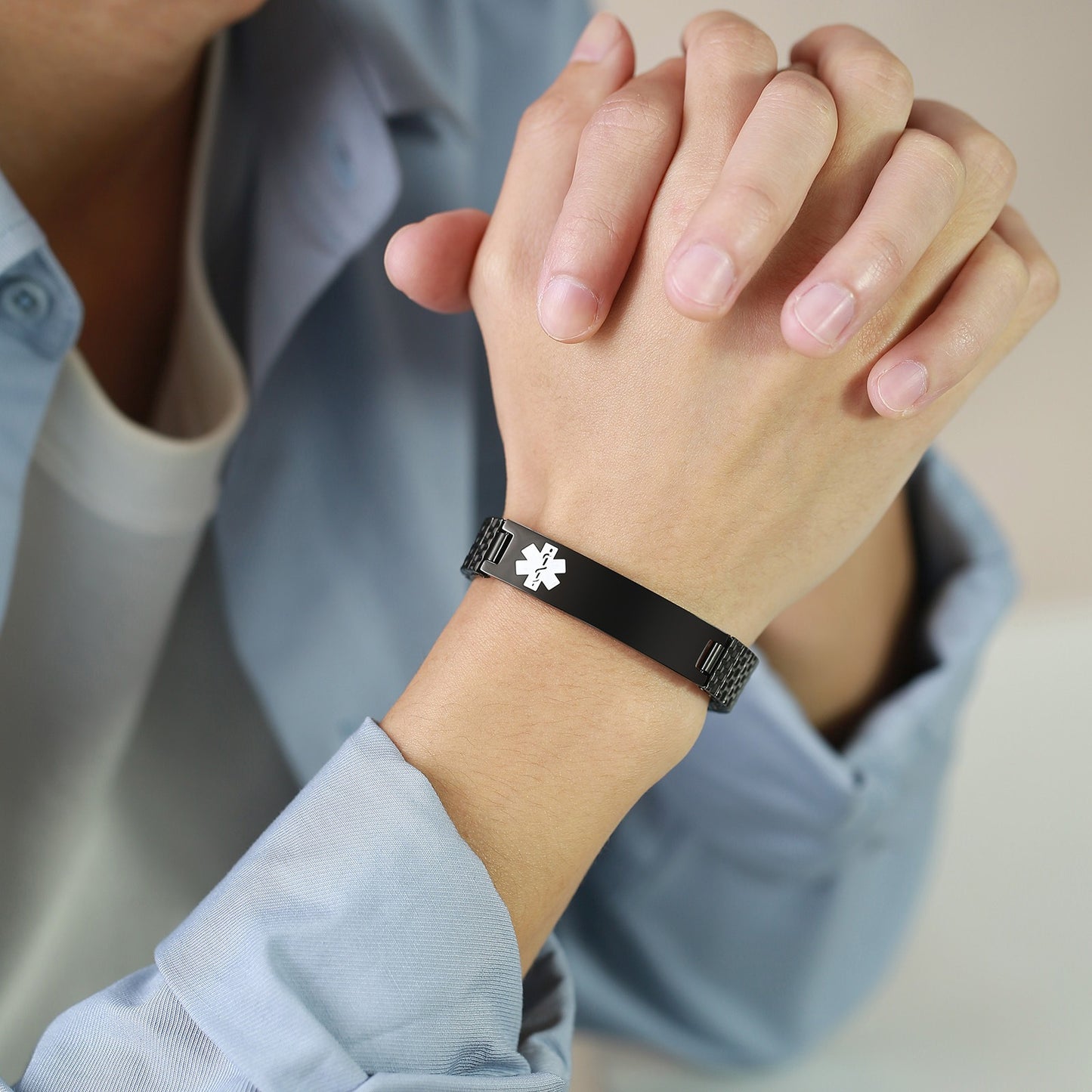 Pulsera elástica de alerta médica – Banda de identificación de acero inoxidable de 12 mm BR-263
