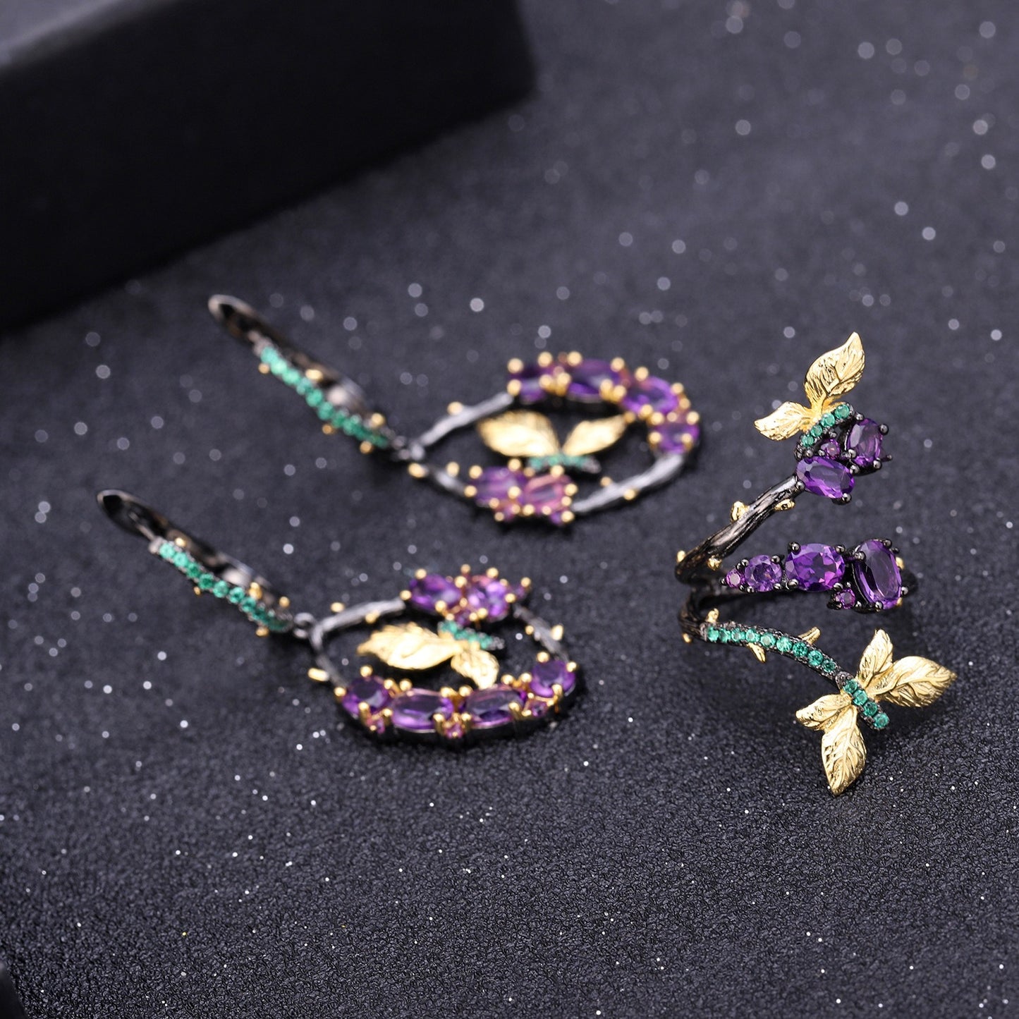 Pendientes colgantes de amatista natural de 0,48 ct con diseño original de Kemstone, hechos a mano, con diseño de mariposa, en plata de ley S925, 5 cm