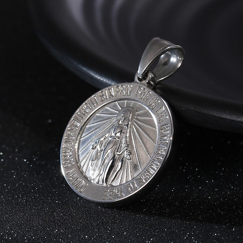 Kemstone Steel Medallion Necklace – Engraved Circular Pendant with Letter Charm for Men | Gothic Minimalist Jewelry KP80828-Z