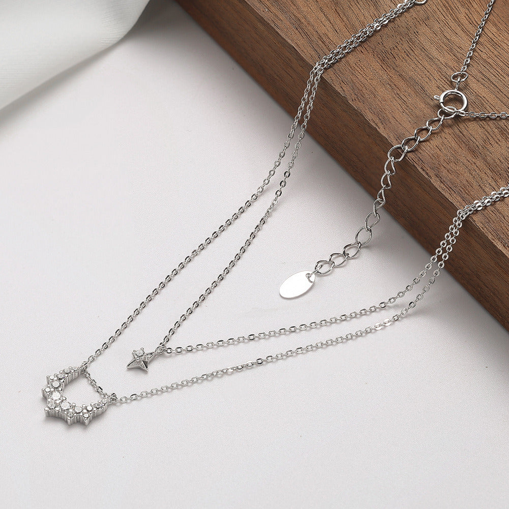 Kemstone 925 Sterling Silver Layered Star Necklace – Gold & Silver Double Chain Choker, Handmade Minimalist Jewelry Gift A4-BQN22