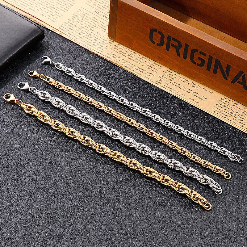 Kemstone Heavy Rope Twist Stainless Steel Chain – Bold Hip-Hop Men’s Necklace & Bracelet KS138928-Z