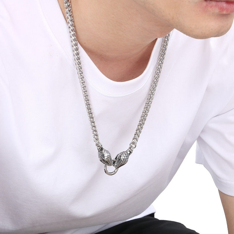 Kemstone Dragon & Skull Clasp Chain Necklace β 6mm Stainless Steel Viking Punk Style KN290995-Z