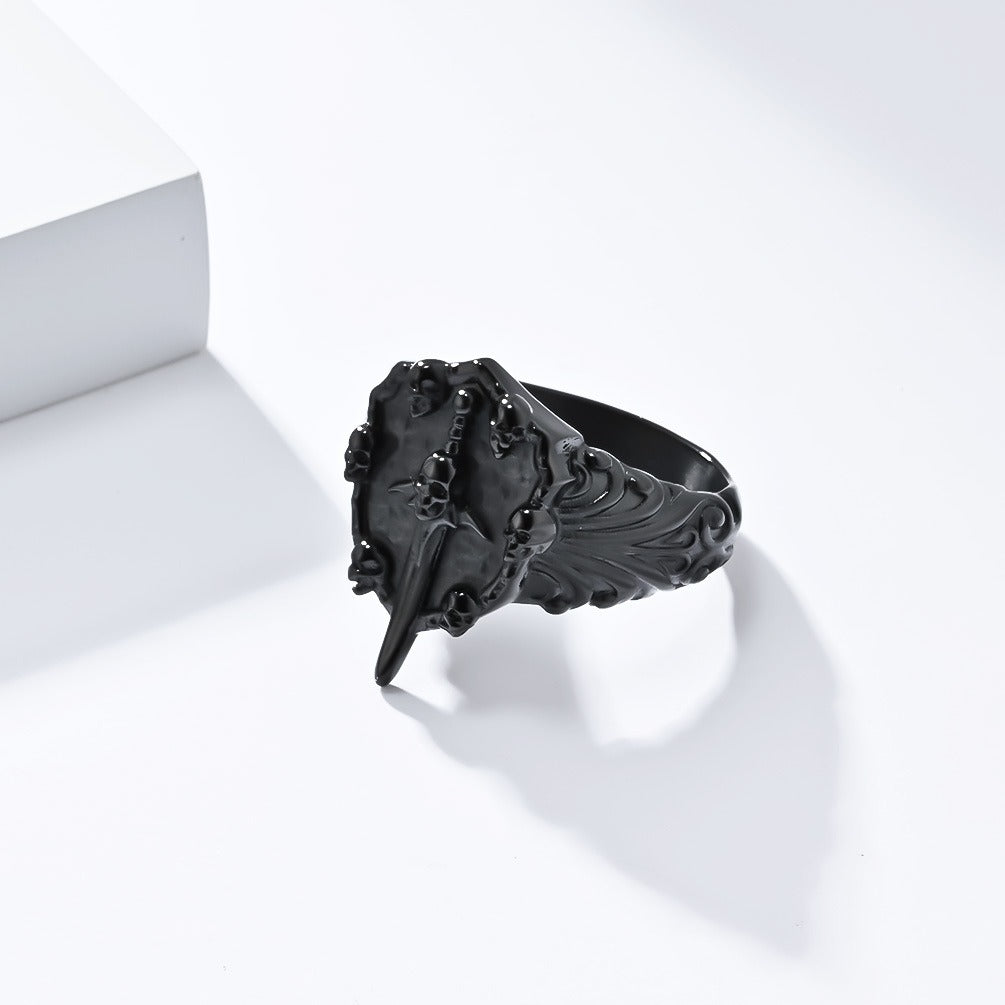 Kemstone Titanium Steel Skull Sword Ring – Gothic Vintage Band K-R830