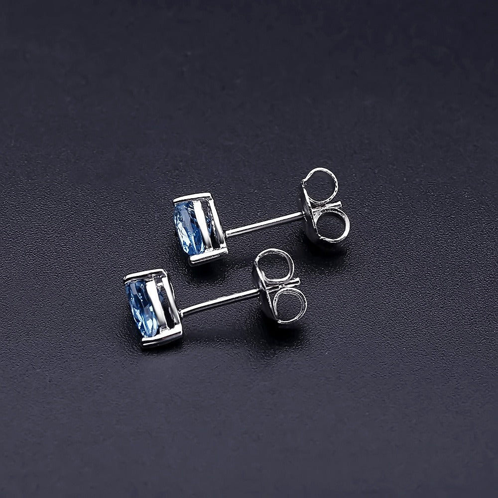 Kemstone Sterling Silver Pear-Shaped Stud Earrings – Natural Gemstones, Vintage Elegance for Women