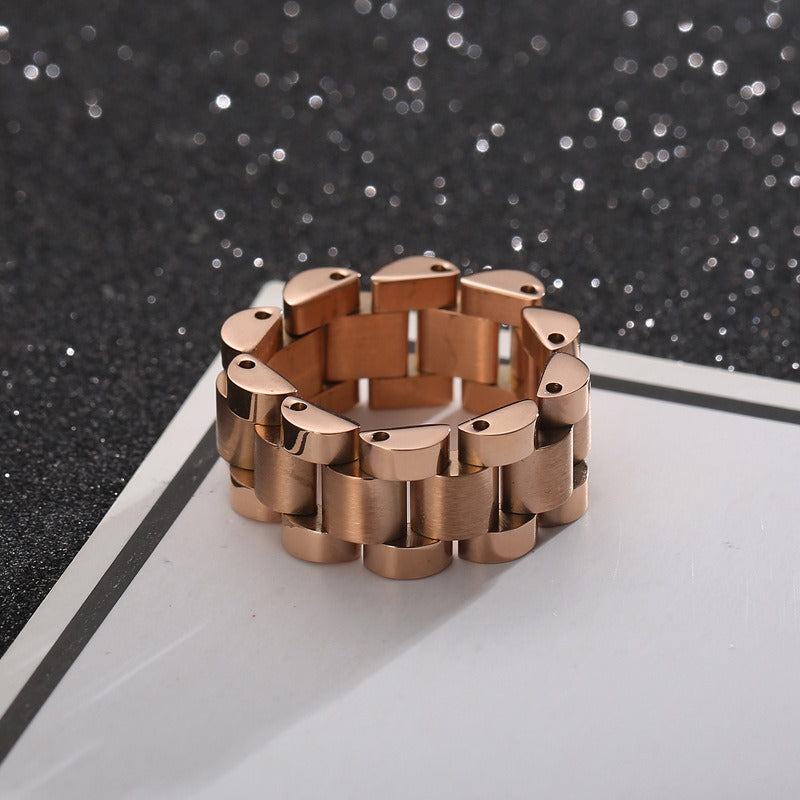 Kemstone Watch Chain Ring – Stainless Steel Hip-Hop Minimalist Jewelry for Men & Women KR86690
