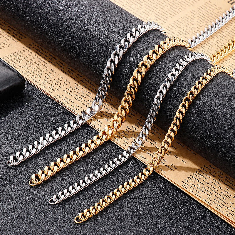 Kemstone Cuban Link Necklace & Bracelet Set – 8mm Stainless Steel Chain in Gold or Silver KS139040-Z