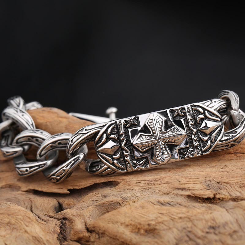 Kemstone Men’s Gothic Cross Bracelet – 17mm Vintage Stainless Steel Chain | KB15267-D