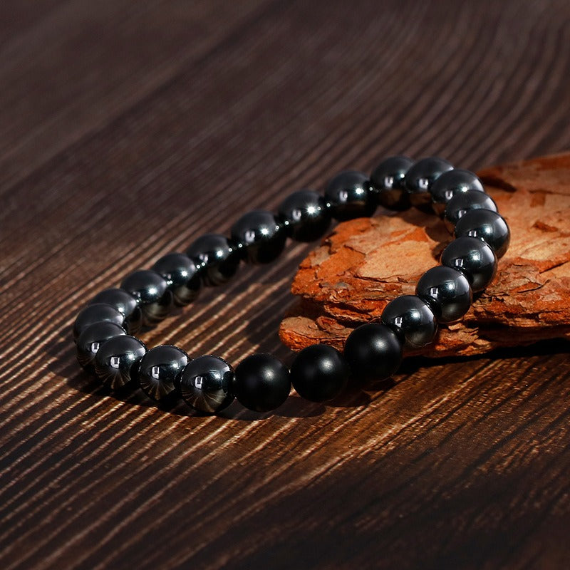 Kemstone Gray Ironstone & Matte Black Agate Bracelet - Handcrafted Men's Zen-Inspired Beads KB109671