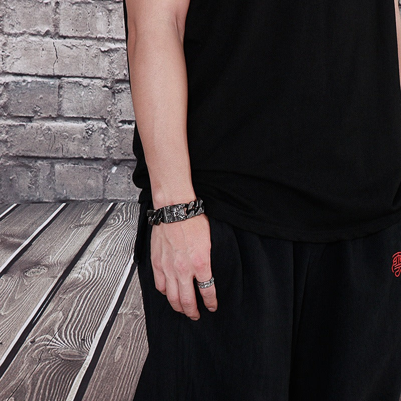 Kemstone Titanium Steel Skull Cuban Chain Bracelet – Bold Streetwear Men’s Accessory KB69725-BD