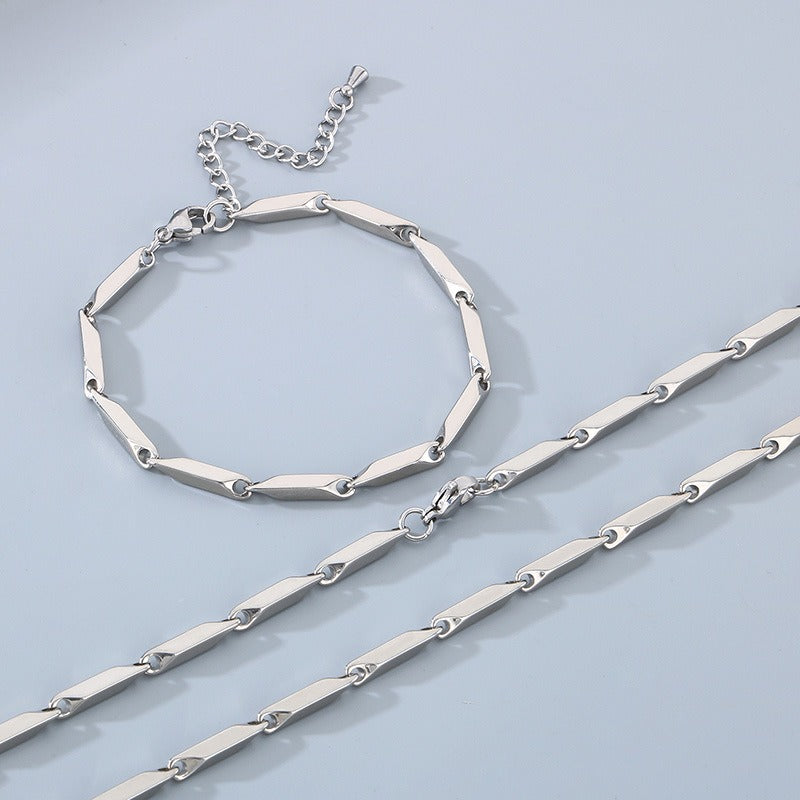 Kemstone Men’s Bamboo Link Chain Bracelet & Necklace – Stainless Steel Hip-Hop Jewelry KS223833-Z