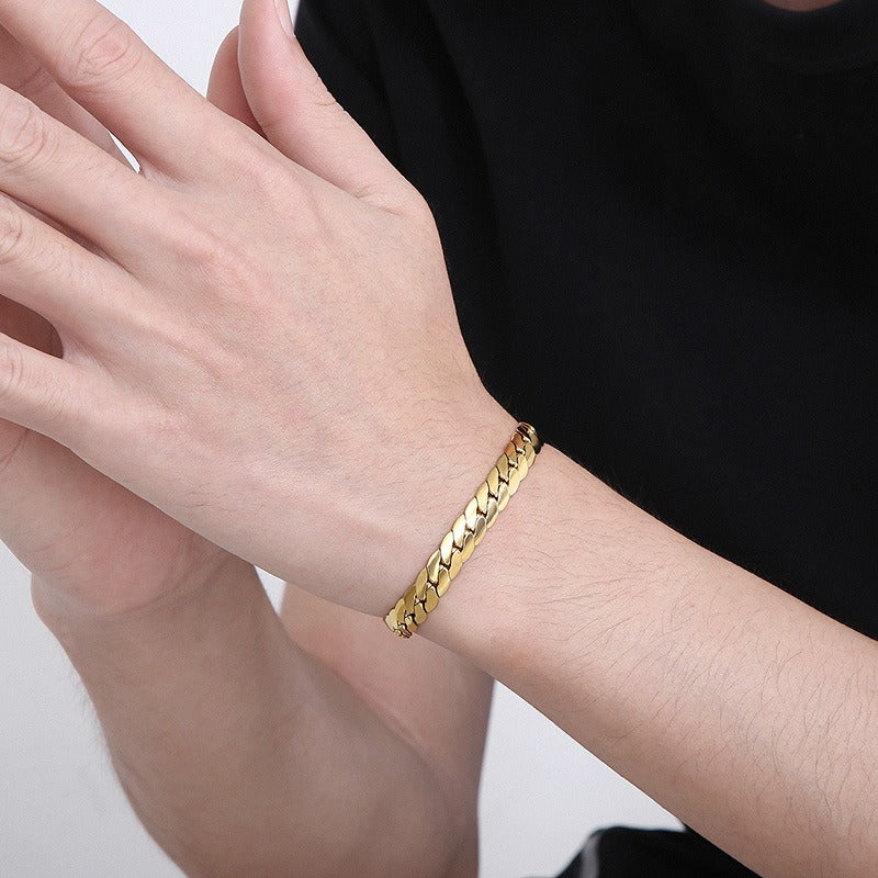Kemstone Men's Stainless Steel Flat NK Chain Bracelet - Modern Minimalist Unisex Jewelry for Daily Wear & Gift KB138281-Z