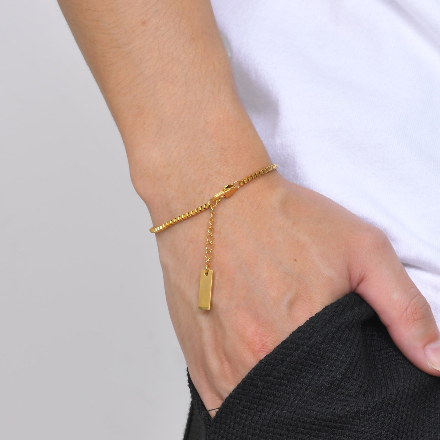 Kemstone Stainless Steel Box Chain Bracelet for Men – Modern Minimalist BR-1989