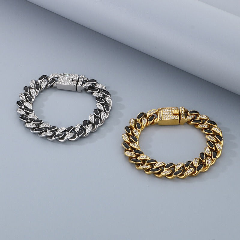 Kemstone 14mm Cuban Link Bracelet with Resin Crystal – Titanium Steel Men’s Street Style KB179928