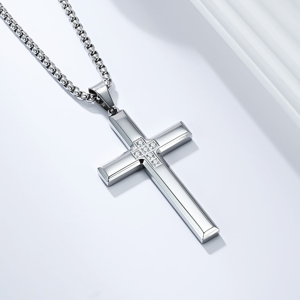 Kemstone Titanium Steel Cross Necklace – Minimalist Zircon Pendant K-PT642