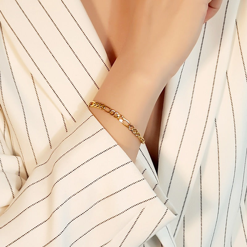 Pulsera Kemstone de acero inoxidable 3:1 con cadena NK de titanio y acero - 5 mm/7 mm, joyería unisex de oro y acero para uso diario BR-1076
