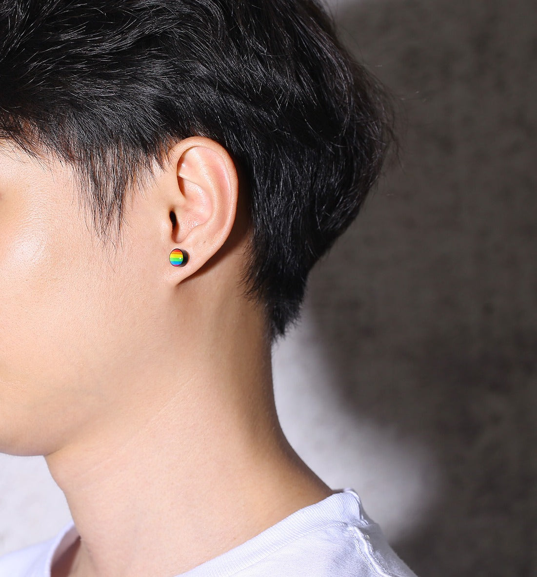 Rainbow Dumbbell Stud Earrings – Stainless Steel Pride Ear Jewelry | Street Gothic Color Edge PE-005