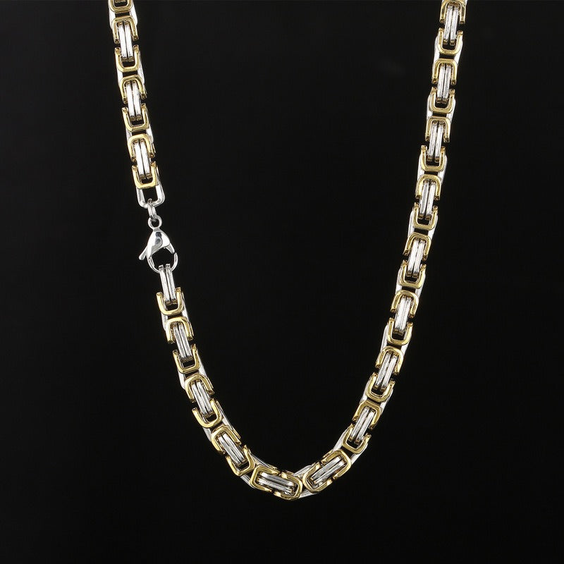 Kemstone King’s Byzantine Chain Necklace for Men – Heavy-Duty Stainless Steel Statement Jewelry KN33444-Z