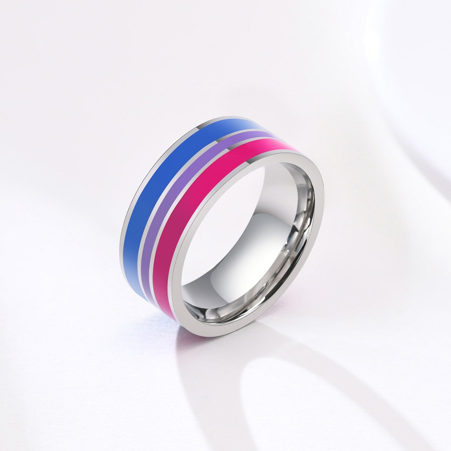 Anillo de cinta arcoíris Kemstone de 8 mm | Joya llamativa de acero de colores para uso diario y regalo PR-033