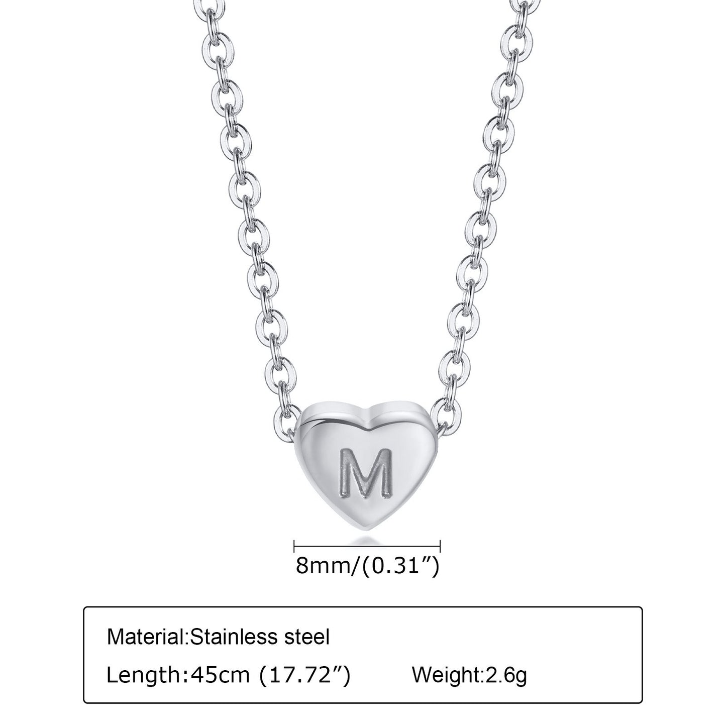 Collar de acero inoxidable Kemstone con letras de corazón - Colgante de amor con 26 letras del alfabeto PN-1670