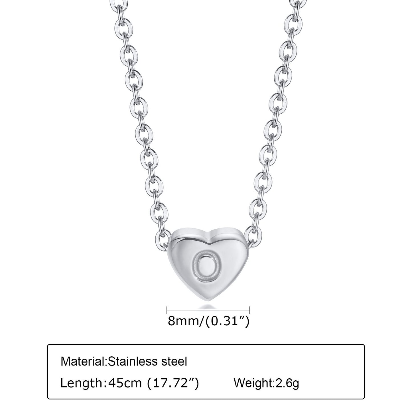 Collar de acero inoxidable Kemstone con letras de corazón - Colgante de amor con 26 letras del alfabeto PN-1670