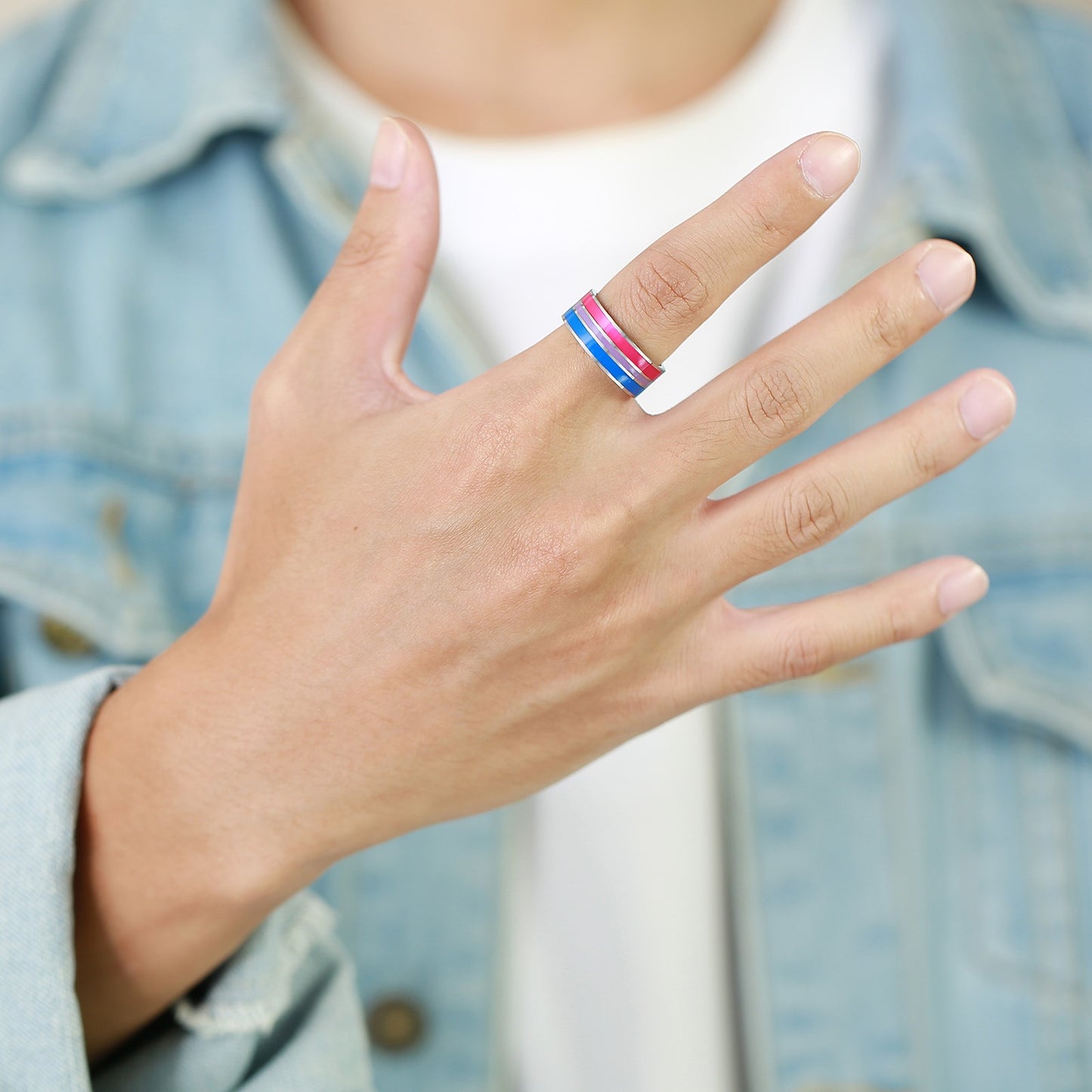 Anillo de cinta arcoíris Kemstone de 8 mm | Joya llamativa de acero de colores para uso diario y regalo PR-033