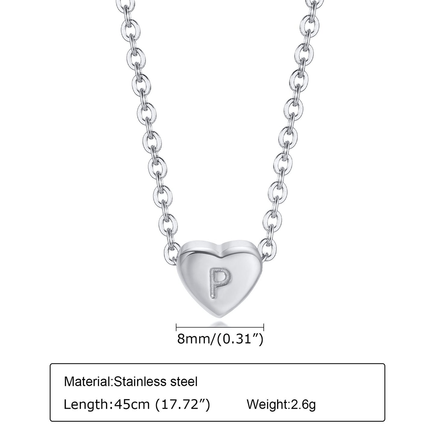 Collar de acero inoxidable Kemstone con letras de corazón - Colgante de amor con 26 letras del alfabeto PN-1670