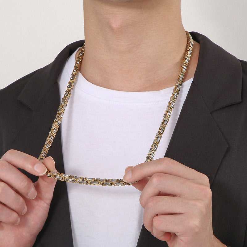 Kemstone King’s Byzantine Chain Necklace for Men – Heavy-Duty Stainless Steel Statement Jewelry KN33444-Z
