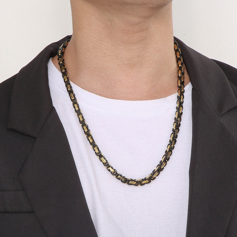 Kemstone King’s Byzantine Chain Necklace for Men – Heavy-Duty Stainless Steel Statement Jewelry KN33444-Z