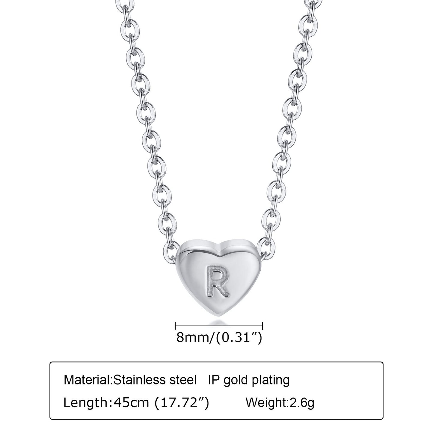 Collar de acero inoxidable Kemstone con letras de corazón - Colgante de amor con 26 letras del alfabeto PN-1670