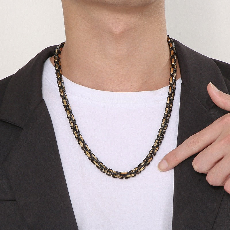 Kemstone King’s Byzantine Chain Necklace for Men – Heavy-Duty Stainless Steel Statement Jewelry KN33444-Z