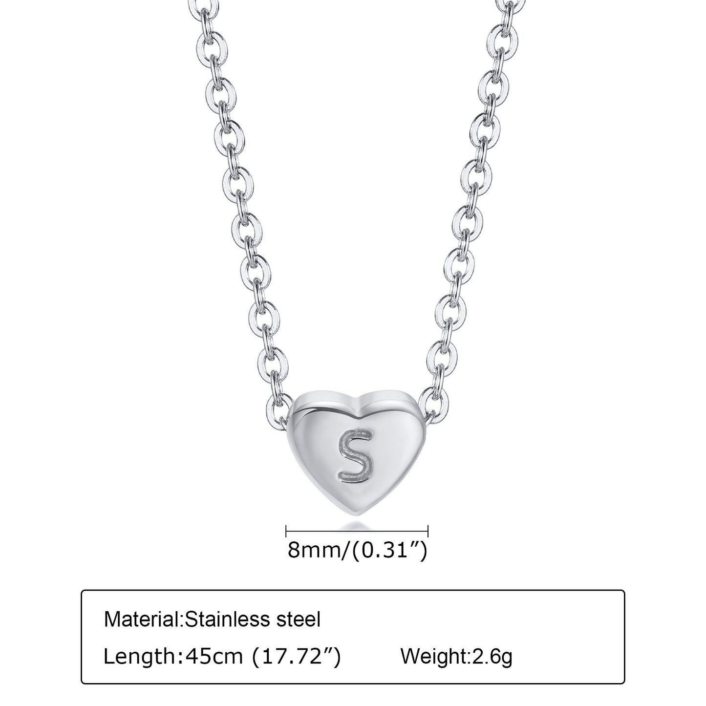 Collar de acero inoxidable Kemstone con letras de corazón - Colgante de amor con 26 letras del alfabeto PN-1670