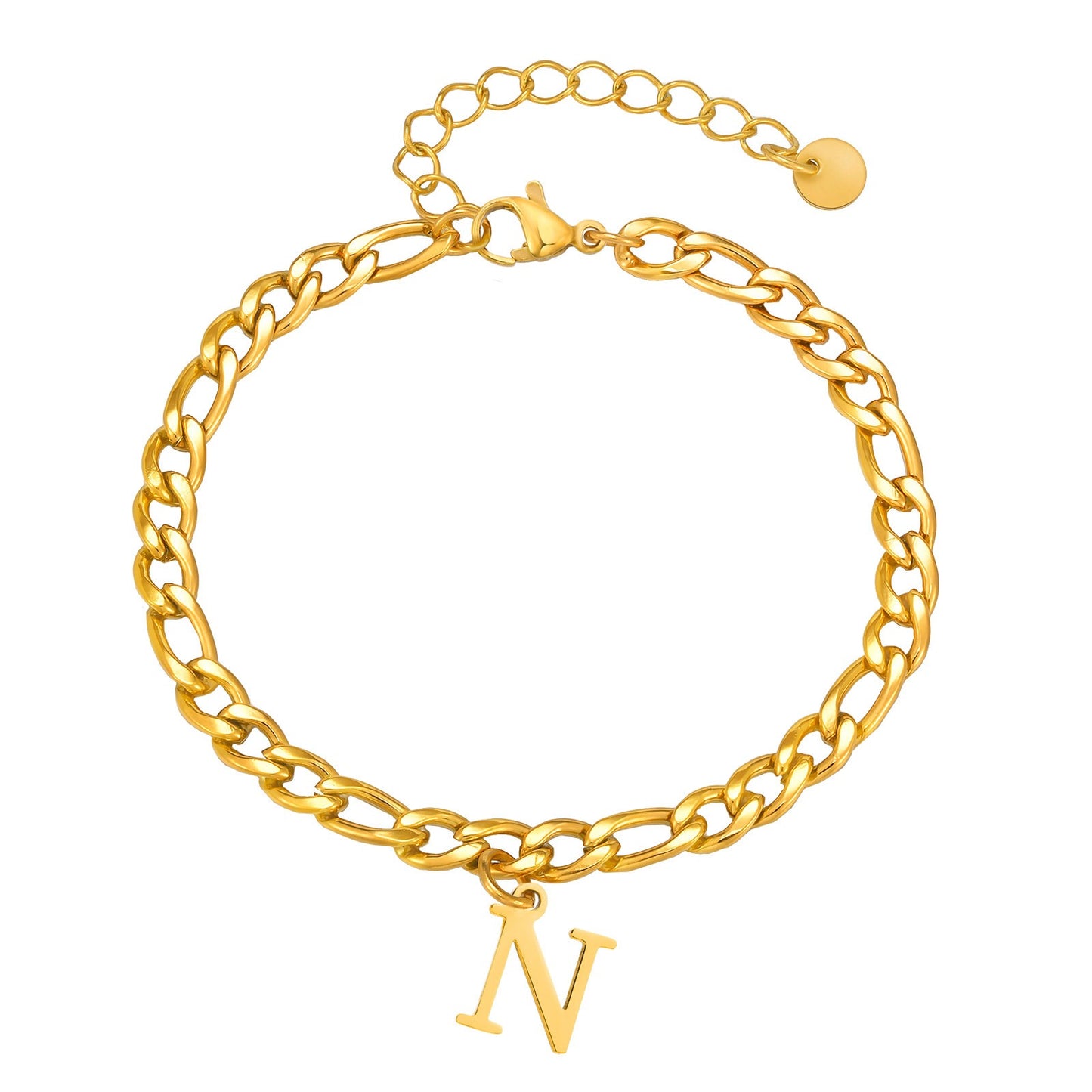 Kemstone Men's Stainless Steel 3:1 NK Chain Bracelet with Bold Alphabet Pendant - Durable Everyday Accessory for Casual to Formal Looks BR-2058