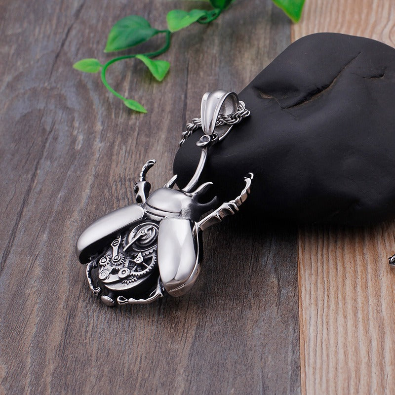 Kemstone Mechanical Beetle Pendant – Stainless Steel Gear Necklace for Men KP79432-BD