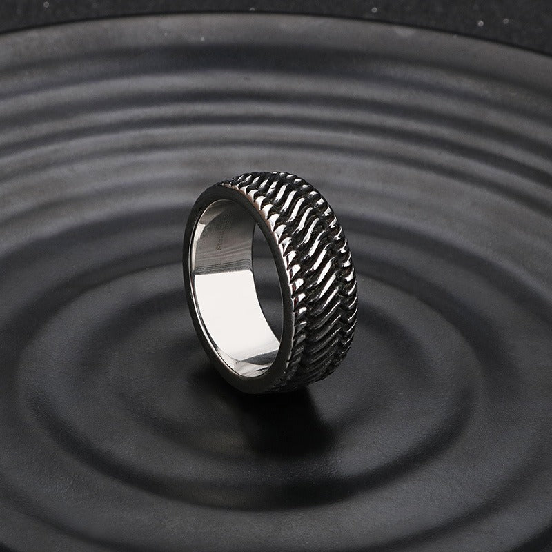 Kemstone Motorcycle Tread Ring – Dual-Tone Titanium Steel Biker Jewelry for Men KR53966-K