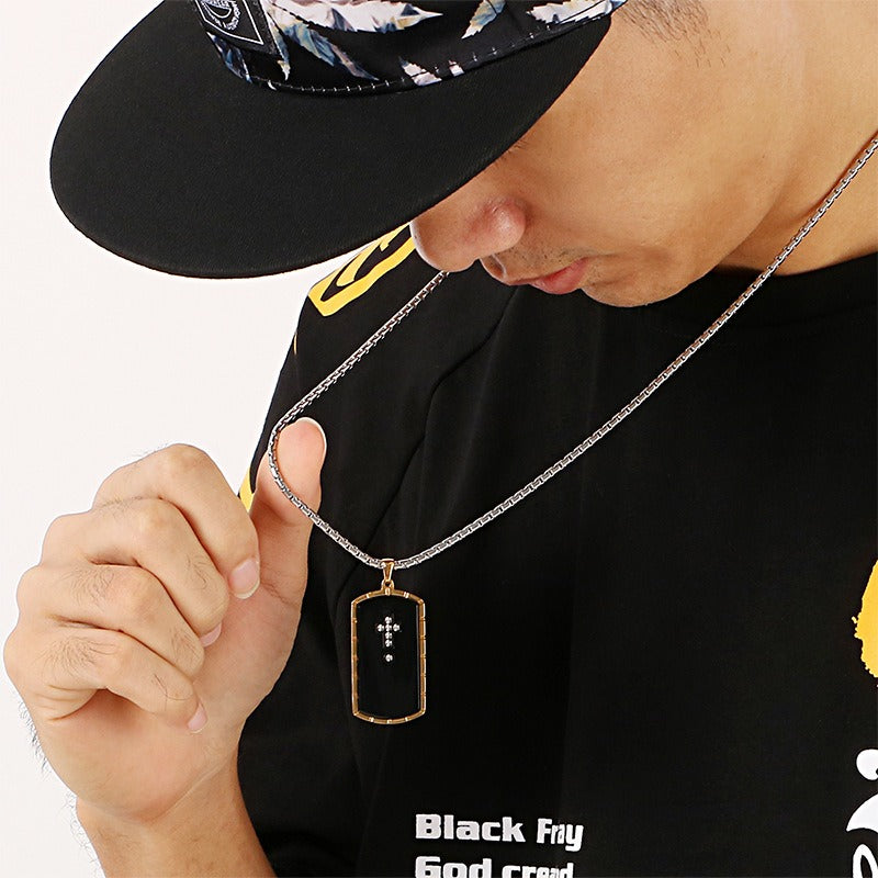 Kemstone Titanium Steel Military Cross Pendant – Rugged Necklace for Men with Engraved Gothic Detailing KN90099