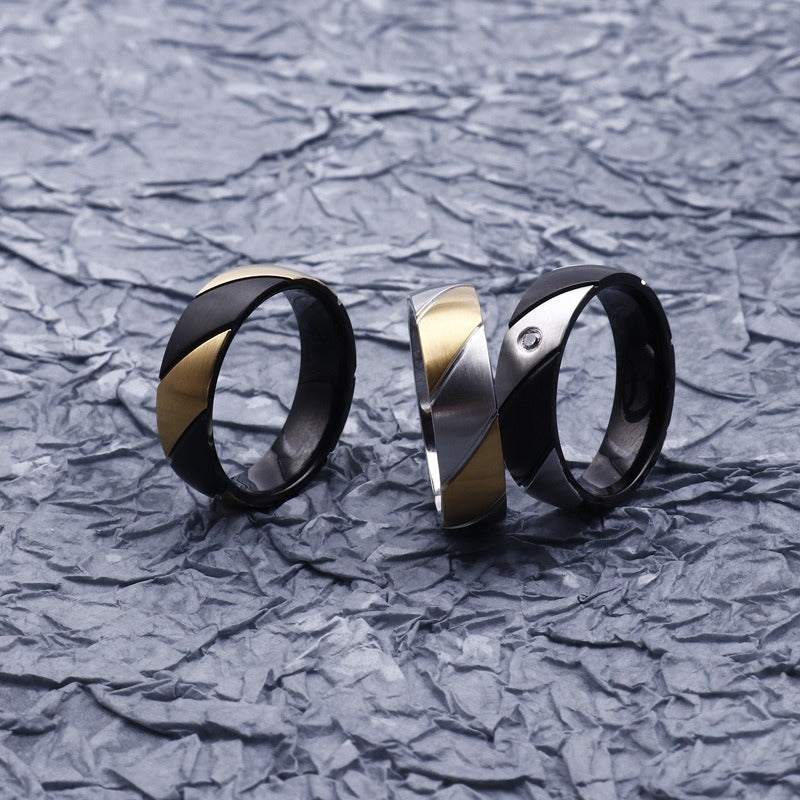 Kemstone Dual-Twist Titanium Ring | Modern Geometric Couple Bands for Everyday Elegance KR83029