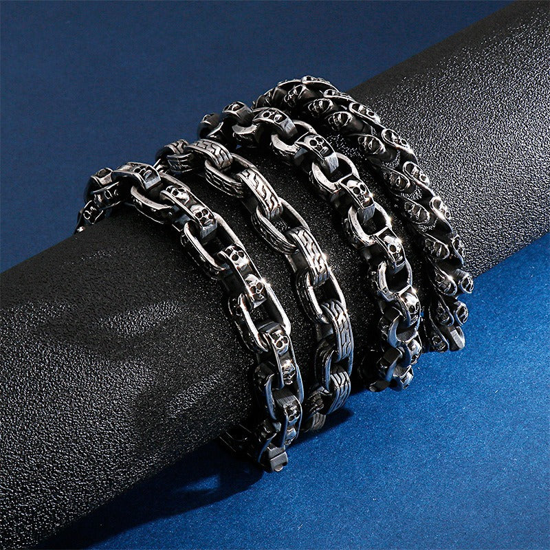 Kemstone Skull Chain Bracelet – Stainless & Titanium Steel Biker Jewelry for Men | Gothic Punk Street Style KB120968-BDJX