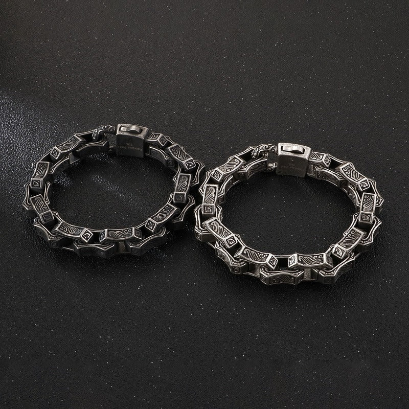 Men’s Vintage Punk Chain Bracelet – Heavy Stainless Steel Biker Link in Blackened or Antique Silver KB118451-BDJX