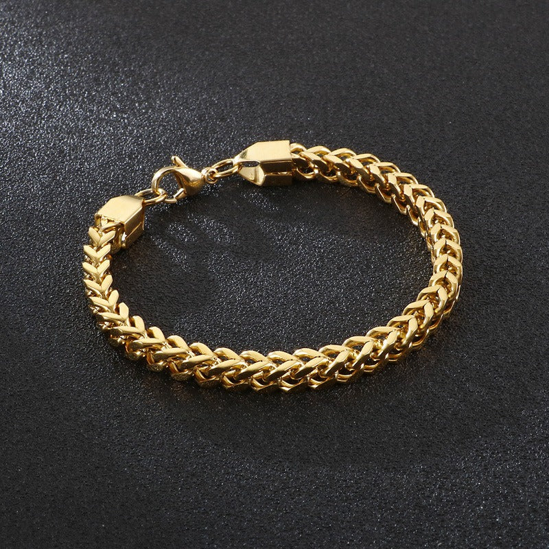 Kemstone Men’s Curb Chain Bracelet – Reversible Stainless Steel Streetwear in Gold, Silver, Black | KB129855-Z