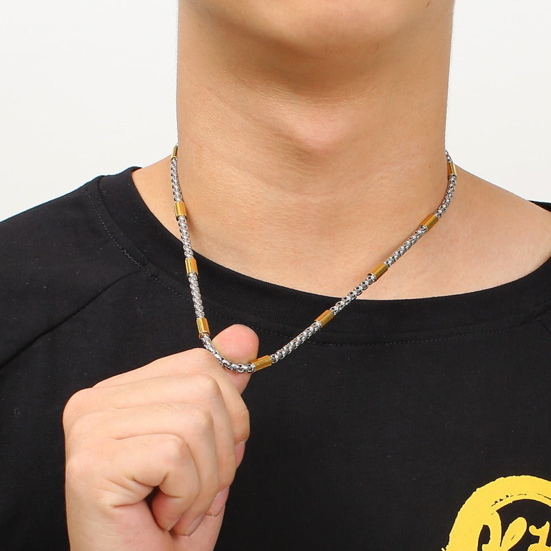 Collana con catena in acciaio al titanio Kemstone - Design geometrico moderno per unisex con osso KN107410-Z