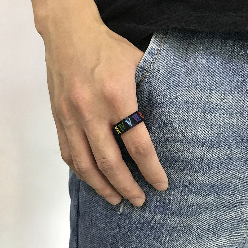 Kemstone Titanium Steel Roman Numerals Men's Ring - Durable Modern Accessory PR-027
