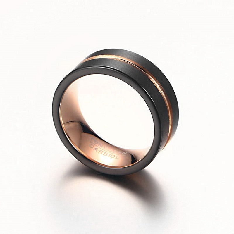 Men’s Tungsten Carbide Ring – Black Groove Design | Heavyweight Gothic Street Style TCR-038